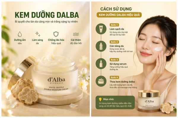 Hình ảnh kem dưỡng dalba White Truffle giúp dưỡng ẩm sâu, làm sáng da và cải thiện độ đàn hồi cho làn da căng mịn tự nhiên.