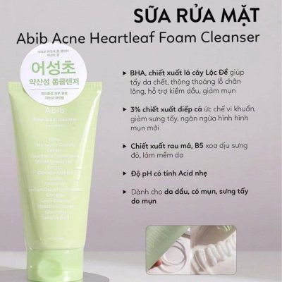 Sữa rửa mặt rau diếp cá giảm mụn dịu nhẹ Abib Acne Heartleaf Foam Cleanser chiết xuất diếp cá