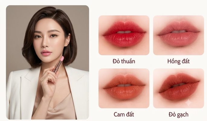 Các màu son môi đẹp được yêu thích gồm đỏ thuần, hồng đất, cam đất và đỏ gạch Sao chép
